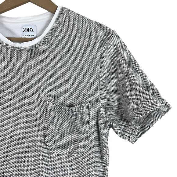 Zara T-Shirt Womens S Gray Textured Knit Crewneck Minimalist Normcore Clean Girl - Picture 2 of 4